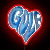 Glowing Neon Sign Featuring Interconnected Hearts and Golf Club Icons