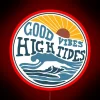 Coastal inspirational decor with vibrant Good Vibes High Tides design.