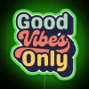 Good vibes only neon sign with multicolor RGB glowing accents
