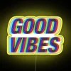 Vibrant colorful Good Vibes LED neon signs for home decor.