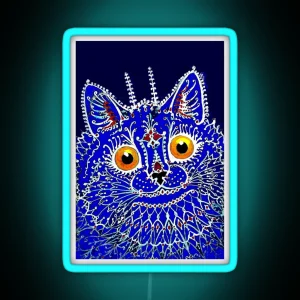 GOTHIC CAT Vintage Louis Wain Abstract Decorative Psychedelic Print RGB Neon Sign