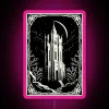Darkness illuminated by vibrant neons in gothic Dracula castle sign