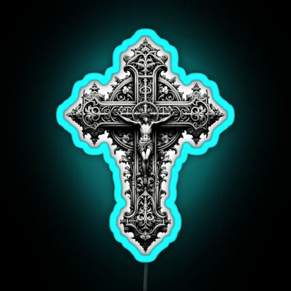 Gothic Grace The Ornate Cross RGB Neon Sign