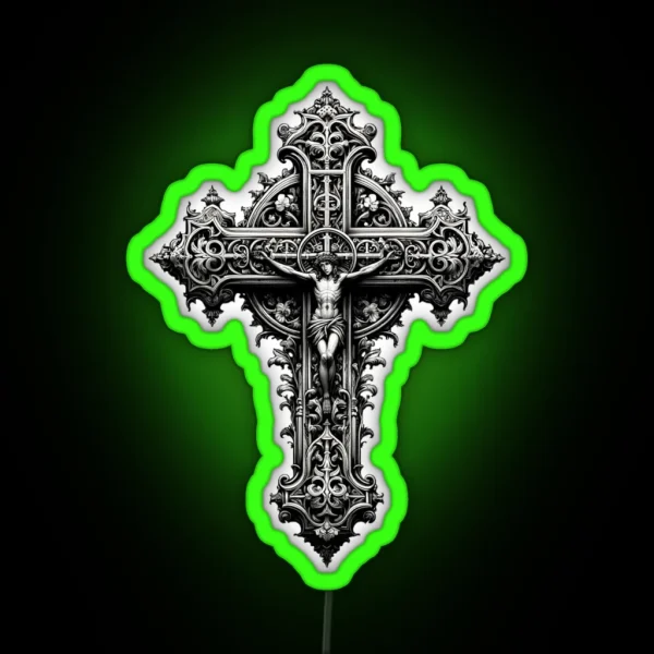 Gothic Grace The Ornate Cross RGB Neon Sign