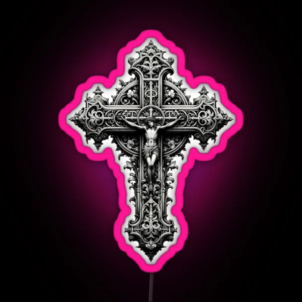 Gothic Grace The Ornate Cross RGB Neon Sign