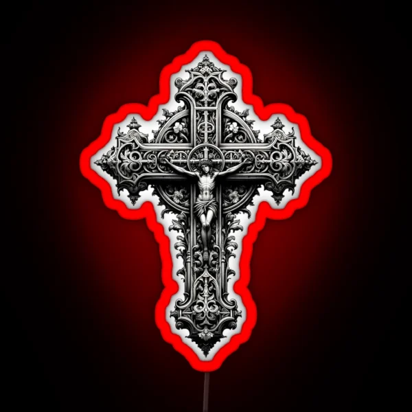 Gothic Grace The Ornate Cross RGB Neon Sign