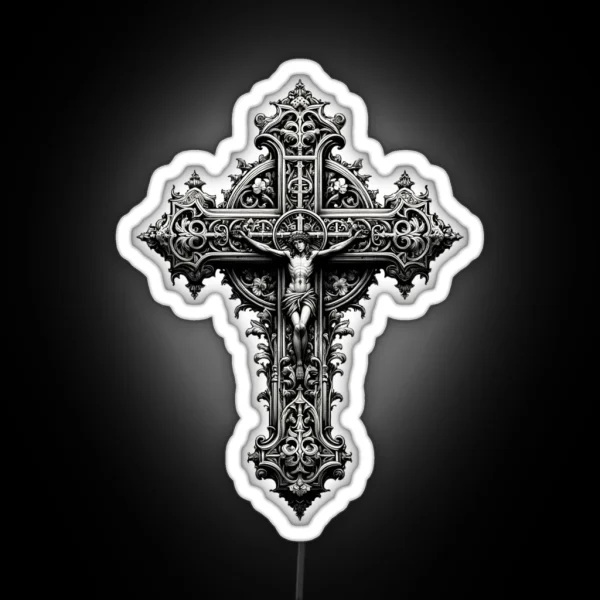 Gothic Grace The Ornate Cross RGB Neon Sign