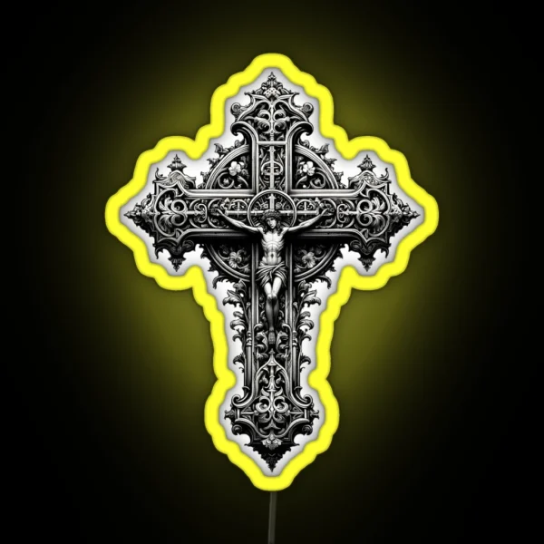 Gothic Grace The Ornate Cross RGB Neon Sign