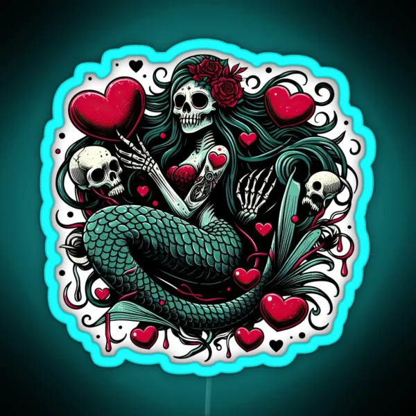 Gothic Mermaidcore Valentine S Day Skeleton RGB Neon Sign
