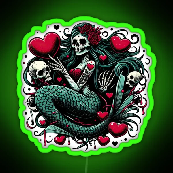 Gothic Mermaidcore Valentine S Day Skeleton RGB Neon Sign