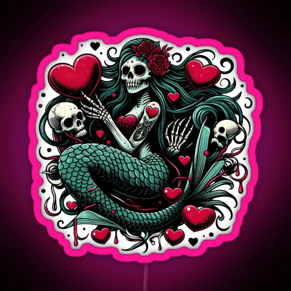 Gothic Mermaidcore Valentine S Day Skeleton RGB Neon Sign