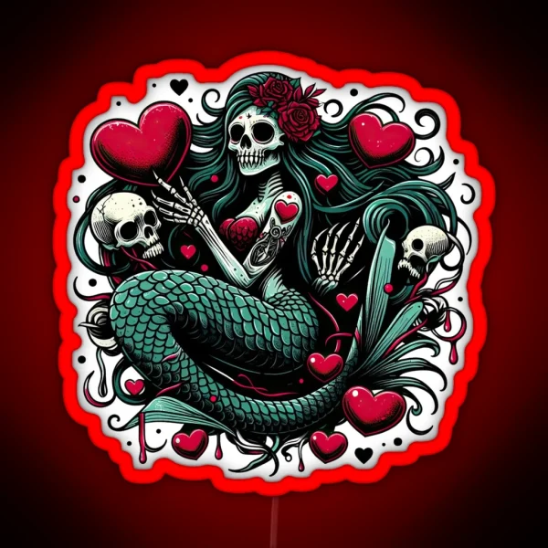Gothic Mermaidcore Valentine S Day Skeleton RGB Neon Sign