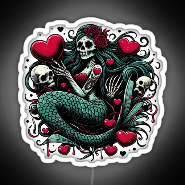 Gothic Mermaidcore Valentine S Day Skeleton RGB Neon Sign