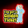Vintage style neon sign featuring Grandpa Joe's iconic golden ticket.