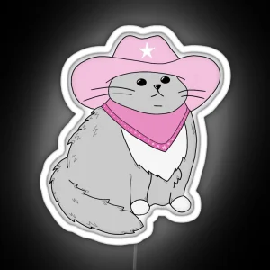 Gray Cat With Pink Cowboy Hat And Bandana RGB Neon Sign