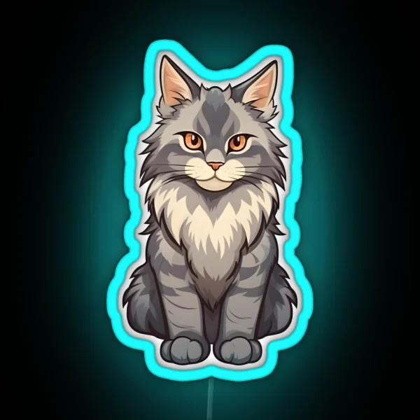 Gray Maine Coon Cat RGB Neon Sign