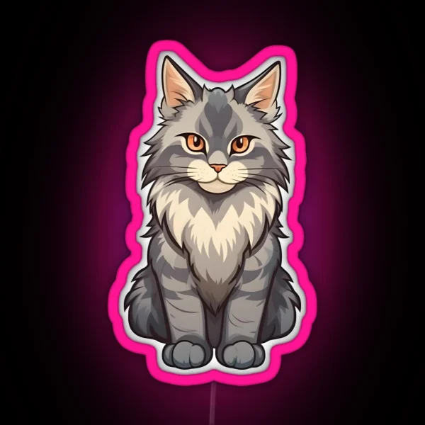 Gray Maine Coon Cat RGB Neon Sign