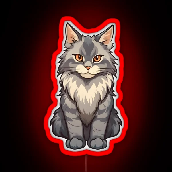 Gray Maine Coon Cat RGB Neon Sign