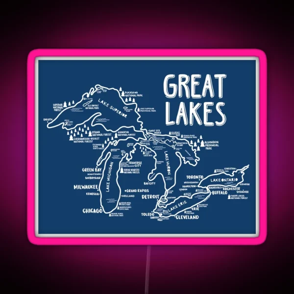 Great Lakes Map RGB Neon Sign