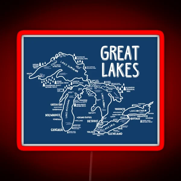 Great Lakes Map RGB Neon Sign