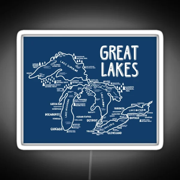 Great Lakes Map RGB Neon Sign
