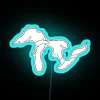 Colorful Great Lakes region map illuminated by vibrant RGB neon lighting