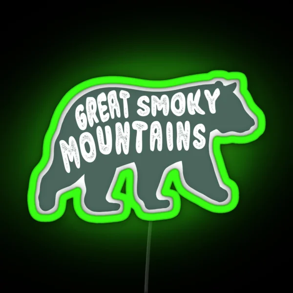 Great Smoky Mountains Bear In Green RGB Neon Sign