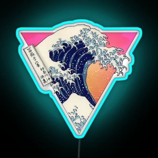 Great Wave Aesthetic Vaporwave Sunset Retro RGB Neon Sign