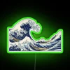 Vibrant neon sign featuring iconic Japanese art in modern style