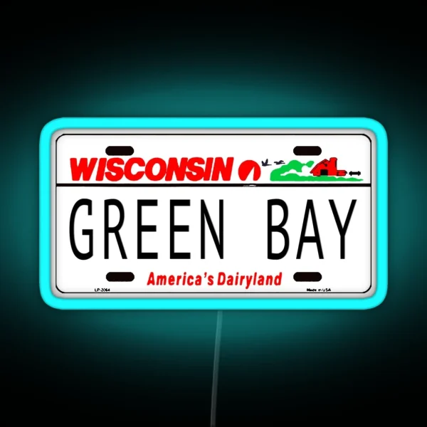 Green Bay WI License Plate RGB Neon Sign