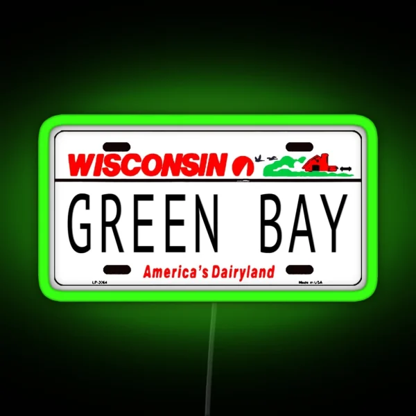 Green Bay WI License Plate RGB Neon Sign