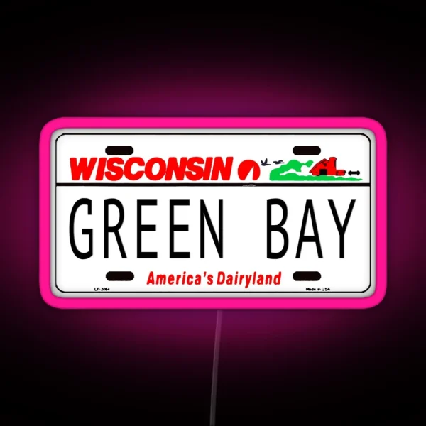 Green Bay WI License Plate RGB Neon Sign