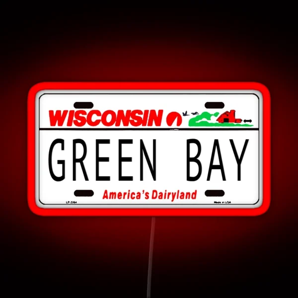 Green Bay WI License Plate RGB Neon Sign