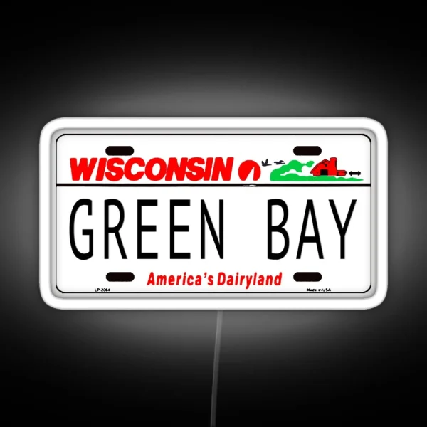 Green Bay WI License Plate RGB Neon Sign