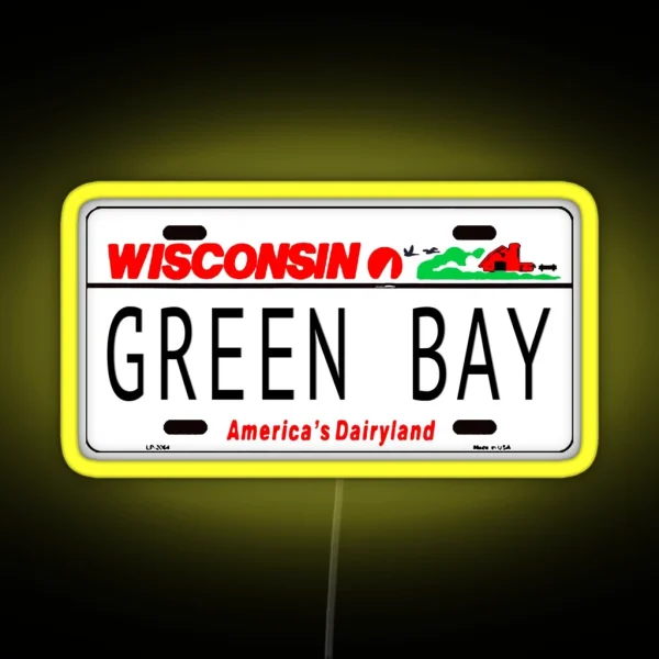 Green Bay WI License Plate RGB Neon Sign