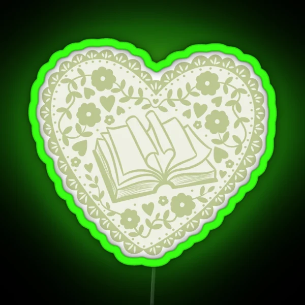 Green Bookish Heart RGB Neon Sign