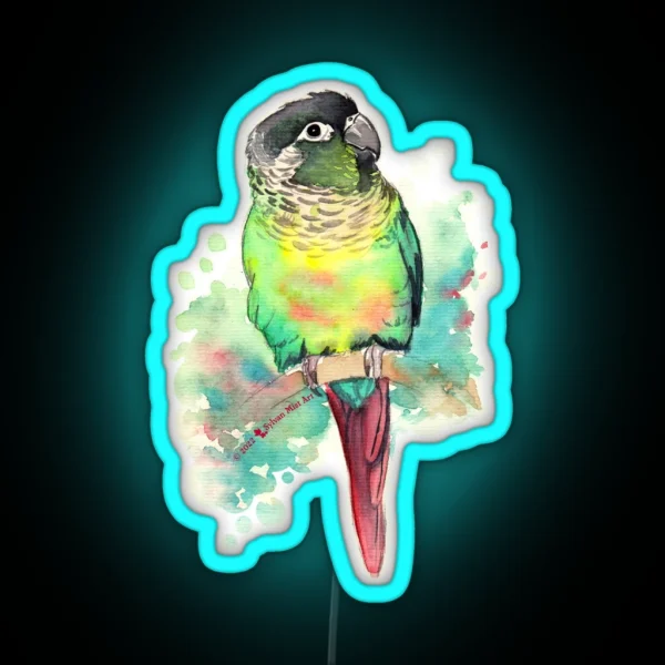 Green Cheek Conure In Watercolor RGB Neon Sign
