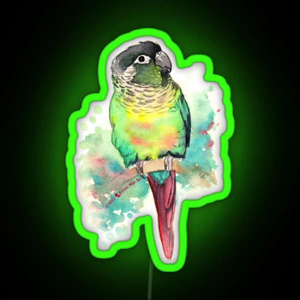 Green Cheek Conure In Watercolor RGB Neon Sign