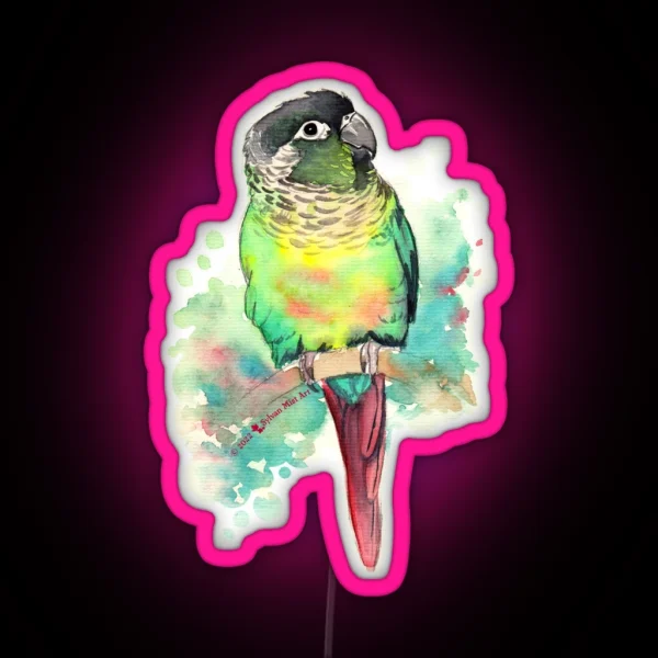 Green Cheek Conure In Watercolor RGB Neon Sign