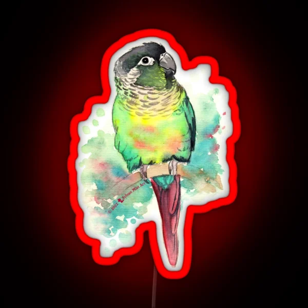 Green Cheek Conure In Watercolor RGB Neon Sign