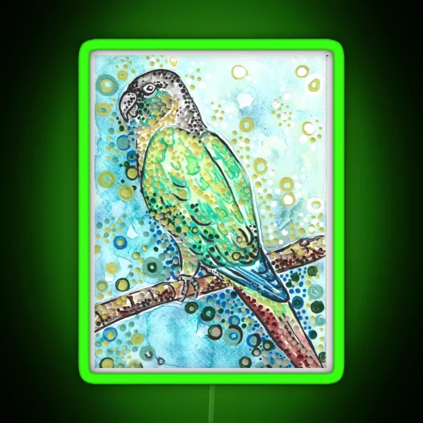 Green Cheek Conure Parrot Painting RGB Neon Sign