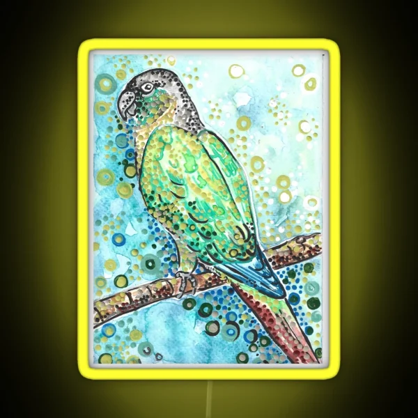 Green Cheek Conure Parrot Painting RGB Neon Sign