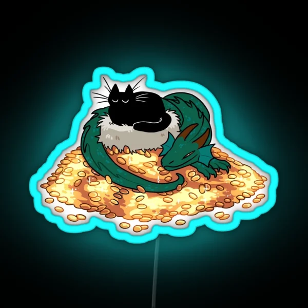 Green Dragon Cat And Treasure RGB Neon Sign