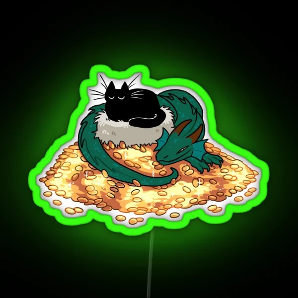Green Dragon Cat And Treasure RGB Neon Sign