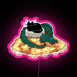 Green Dragon Cat And Treasure RGB Neon Sign