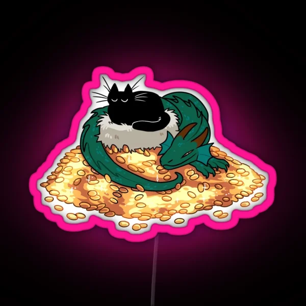 Green Dragon Cat And Treasure RGB Neon Sign