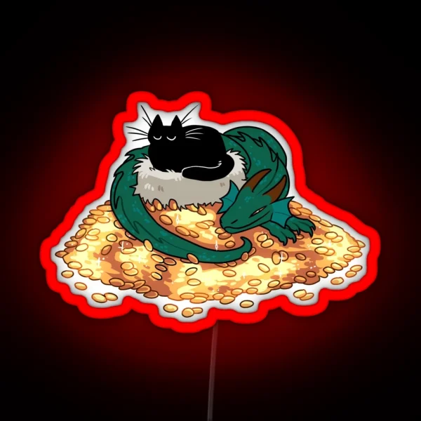 Green Dragon Cat And Treasure RGB Neon Sign