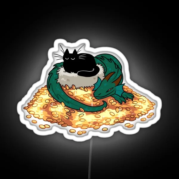 Green Dragon Cat And Treasure RGB Neon Sign