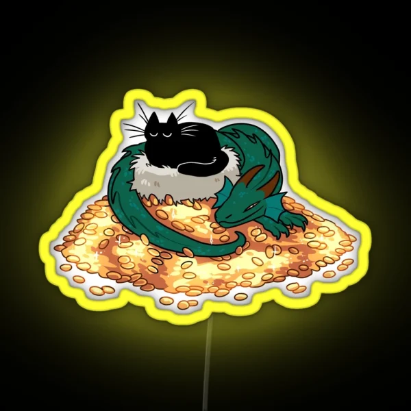 Green Dragon Cat And Treasure RGB Neon Sign