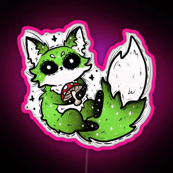 Green Fox With Mushroom RGB Neon Sign